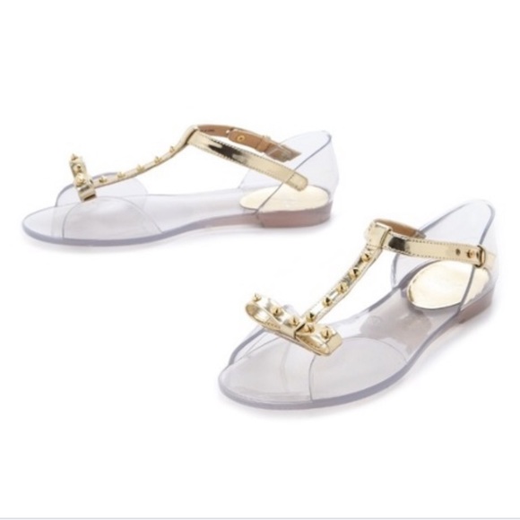 Stuart Weitzman Shoes - Stuart Weitzman Nifty Jelly Flat Sandal Clear Gold